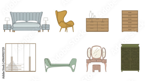 Collection of modern and classic furniture pieces for interior design