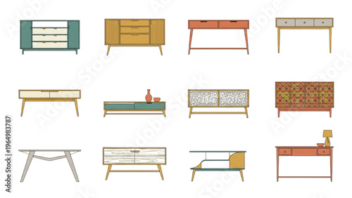 Collection of Mid Century Modern Furniture Illustrations