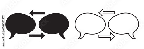 Black and white speech bubbles with opposing arrows symbolizing communication