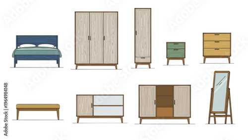 Collection of wooden furniture for bedroom and living room