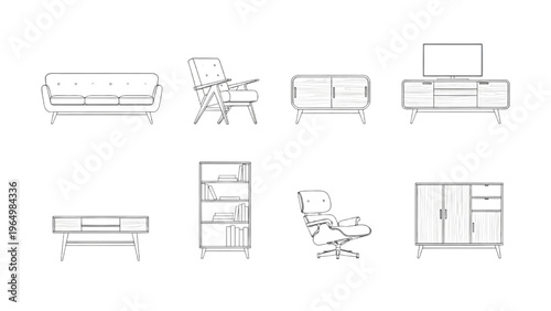 Vector Outline Furniture Collection for Modern Home and Interior Design
