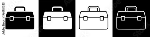 Set of four briefcase icons in black and white.