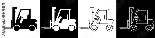 Set of Forklift Icons in Different Styles and Colors.