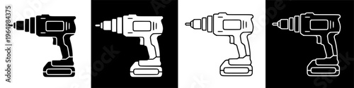 Set of Four Cordless Drill Icons in Different Styles.