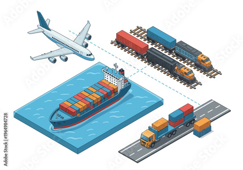Global Logistics and Transportation Methods - Airplane, Ship, Train, Truck