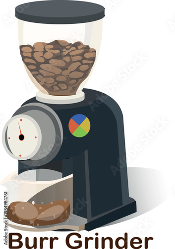 illustration of coffee cup and coffee beans, Burr Blinders 