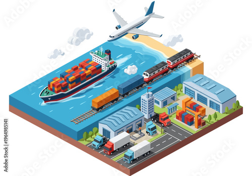Global Logistics and Transportation Network Ships, Trains, Trucks, and Airplanes