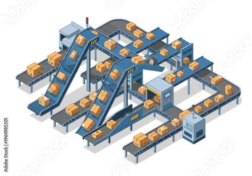 Automated conveyor belt system delivering packages in a distribution center