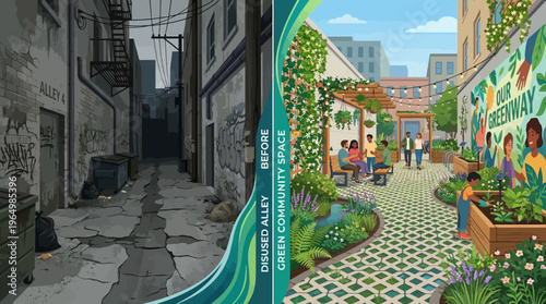 Urban Green Alley Transformation Before and After Sustainable Community Space