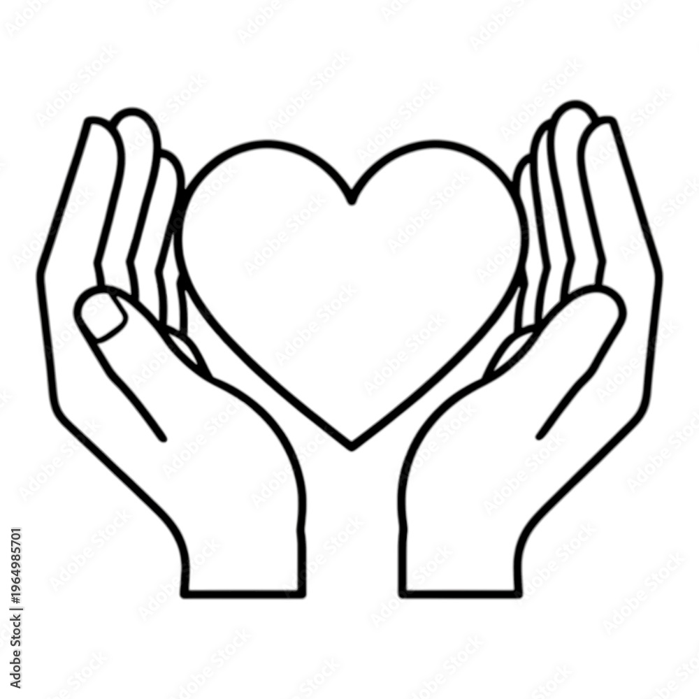 Fototapeta premium Hands Holding Heart Line Icon