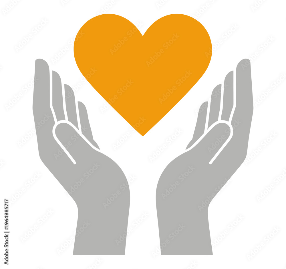 Obraz premium Hands Holding Orange Heart Vector Icon