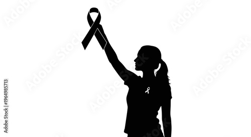 Woman Holding Ribbon Silhouette Profile.