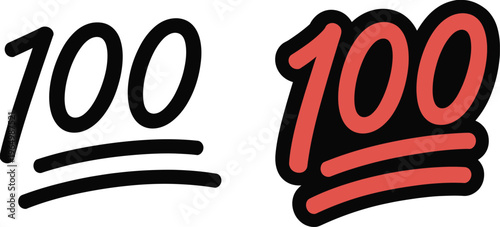 100 emoji black and red handwritten style, bold hundred mark with double underline isolated on white background, ideal graphic element for social media posts, sticker, badge, and celebration use
