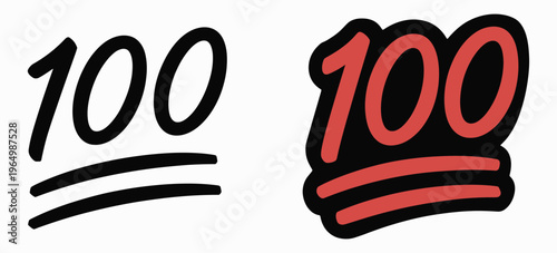 100 emoji black and red handwritten style, bold hundred mark with double underline isolated on white background, ideal graphic element for social media posts, sticker, badge, and celebration use