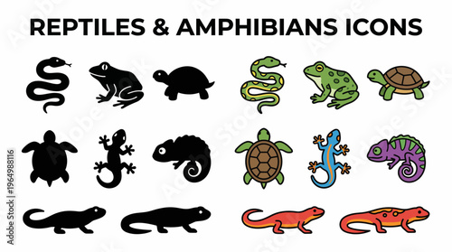 Versatile Collection of Reptile and Amphibian Icons for Nature-Themed Digital Designs and Educational Concepts