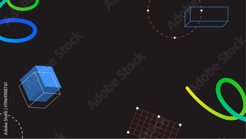 Abstract technology futuristic digital background with floating 3d geometric shapes and lines.