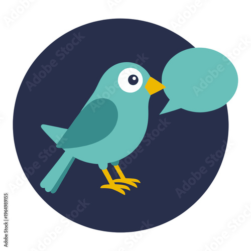 Teal Bird Vector Icon with Speech Bubble