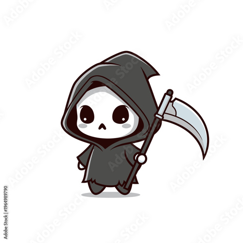 Cute Grim Reaper Character Holding Scythe - Kawaii Death Icon