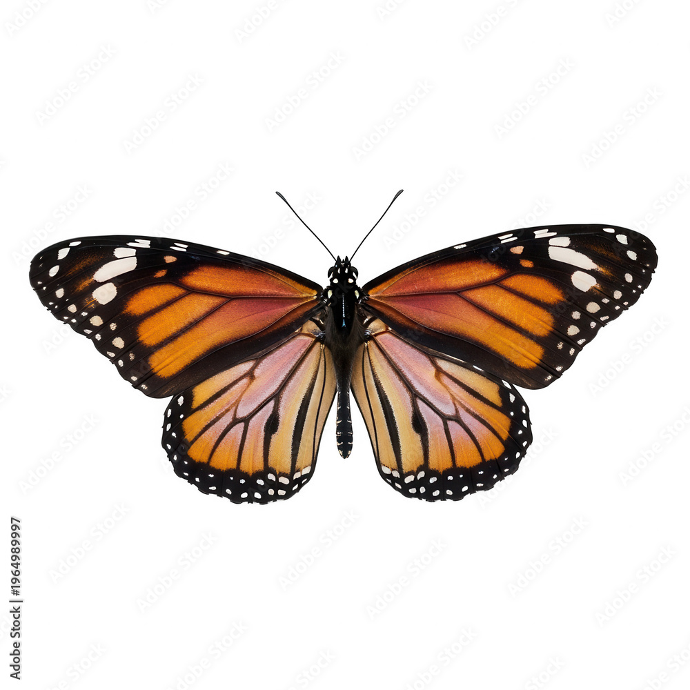 Fototapeta premium A monarch butterfly with orange and black wings isolated on transparent background