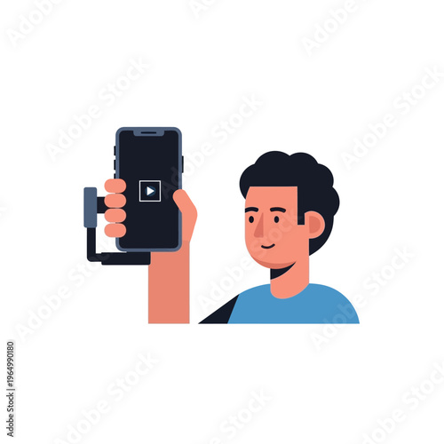 Man Holding Smartphone on Gimbal for Video Recording