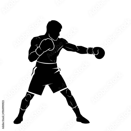 Boxing silhouette of a fighter throwing a punch in a white background