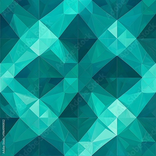 A low poly art piece with geometric shapes in turquoise hues
