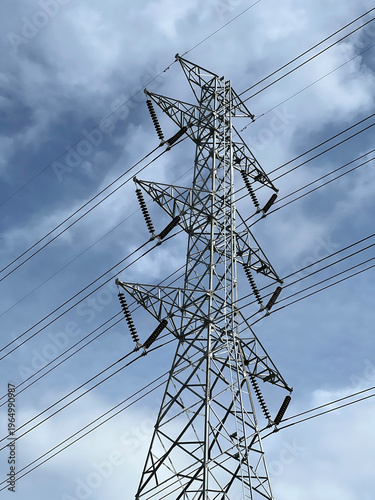 high voltage post, high - voltage tower, sky background.