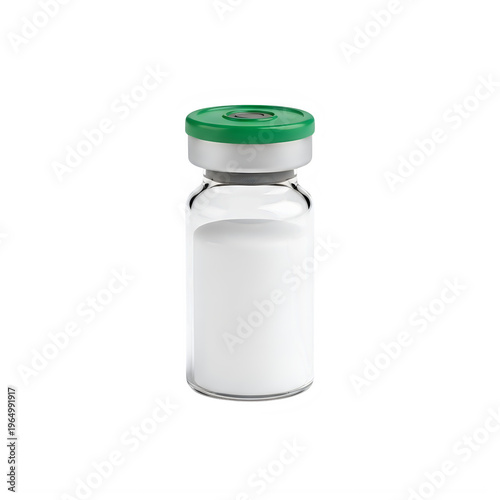 Small vial with green cap containing a white substance