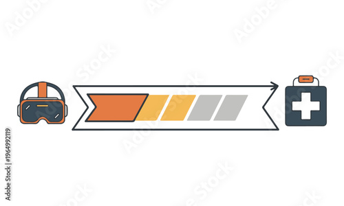 Virtual Reality Health Progress Bar with VR Headset and First Aid Kit Vector Illustration