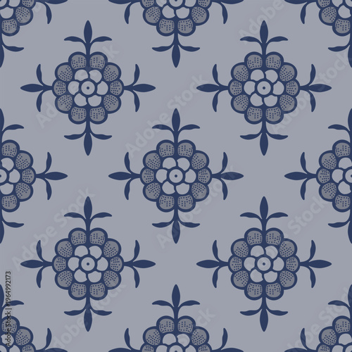 Japanese Circle Flower Motif Vector Seamless Pattern