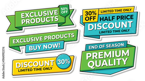 Vector Sale Banner Collection for Retail Promotion with Exclusive Product Offers and Discount Stickers for Ecommerce Marketing Campaigns