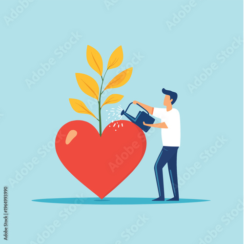 Support concept, help charity campaign for public awareness, mental health, emotional intelligence and ability to understand feelings and emotions, psychological help, man watering