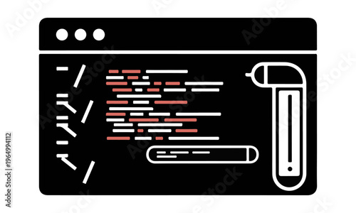 Minimalist Black Code Editor Window Icon with Programming Lines and Scrollbar Vector