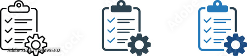 Clipboard with checklist and gear icons representing technical task management and settings process