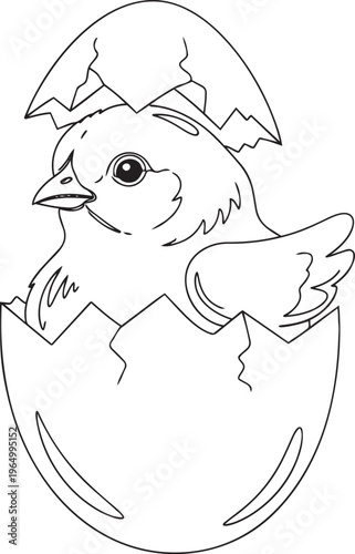 Charming Baby Chick Emerging from Cracked Eggshell, a Delightful Symbol of New Life and Spring, Ideal for Easter Celebrations and Farm Animal Themes