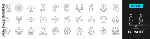 Equality icon set. diversity, inclusion, balance, fairness, justice. collection of editable line style icons.