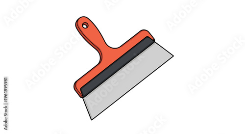Close-up of a red and black putty knife on a white background, ready for use.