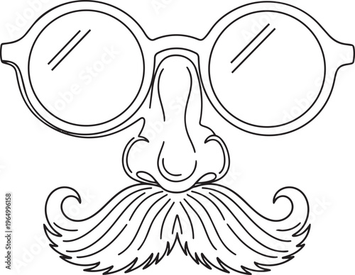 Funny disguise with glasses, nose and mustache, illustration for costume parties and masquerades