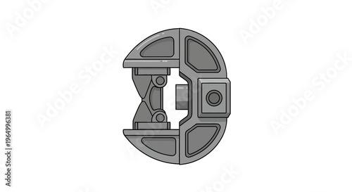Detailed illustration of a mechanical device with intricate components and design.