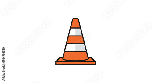 Orange traffic cone with white stripes stands upright on a white background.