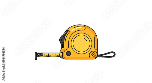 Yellow tape measure tool with black details for construction and measurement.