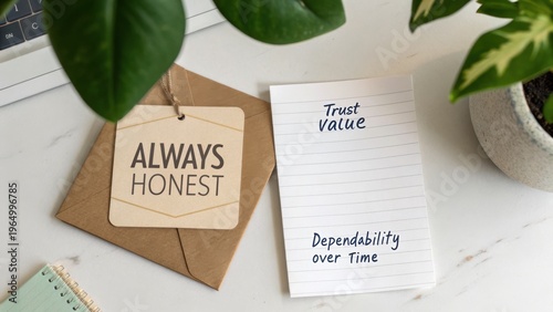 Simple Reminder of Honesty and Trust with Natural Elements on a Desk for Motivation and Inspiration in Daily Life