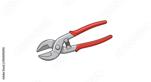 Close-up of a metal tool with red handles for cutting and gripping.