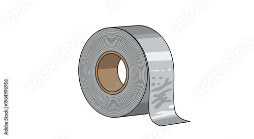 Roll of silver duct tape with a partially peeled end ready for use.