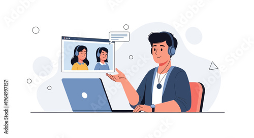 Man on video call with colleagues, online meeting, remote work, technology concept
