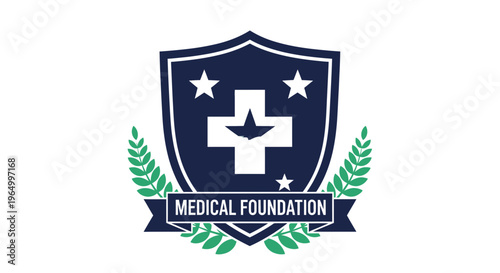 Healthcare Shield Emblem with Laurel Wreath and Medical Symbol