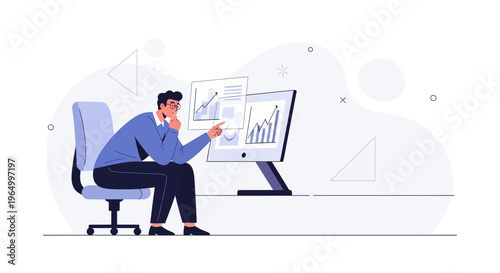 Man analyzing financial charts on computer, business analytics concept
