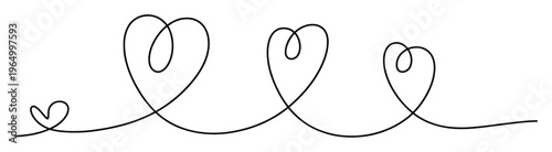 A continuous black line drawing forming a sequence of heart shapes decreasing in size, perfect for conveying themes of love, connection, growth, and enduring relationships in various visual