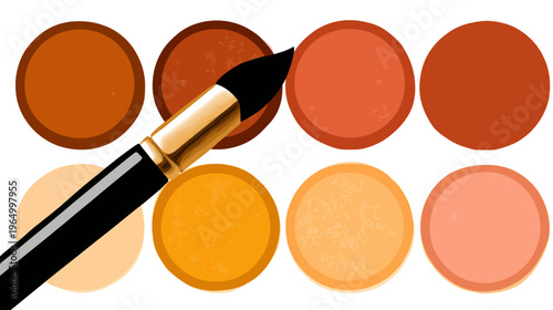 Artistic depiction of a palette with various shades of brown and orange, and a paintbrush