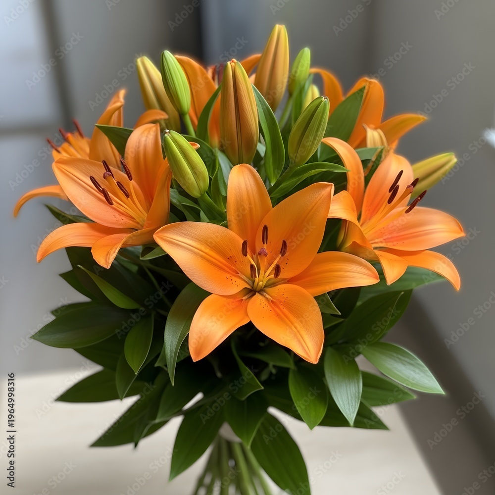 Fototapeta premium Elegant Orange Lilies in a Simple Glass Vase